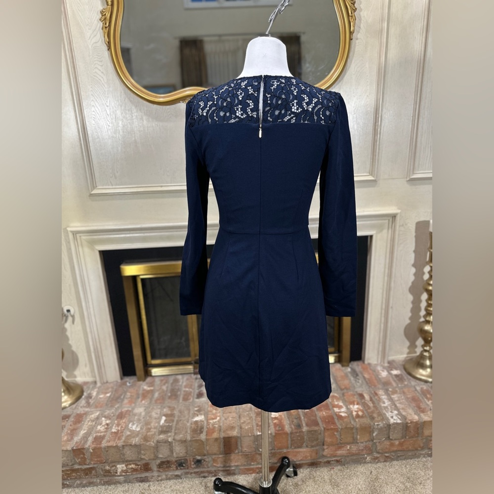 Trina Turk Indigo Navy Blue Lace Yoke Sheath Dress Size 6 NWT Style TD177522 - Picture 4 of 9